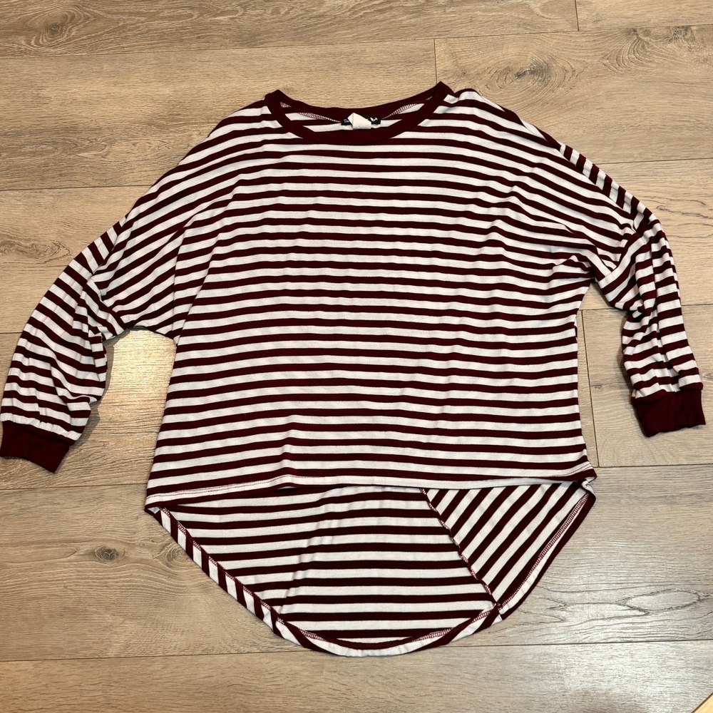 Double Zero Striped Dolman Sleeve Hi Lo Tunic Top Everyday Size Medium M Comfort